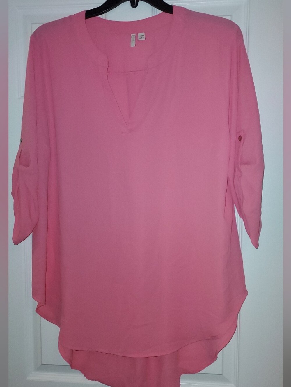 Cato's Women's Pink V-Neck Roll-Sleeve Blouse